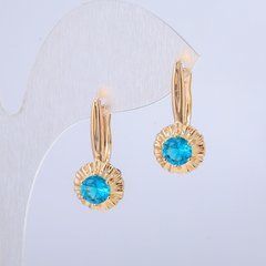 Сережки Xuping Позолота 18К з синім кристалом d-10,5 мм + - L-24мм + -