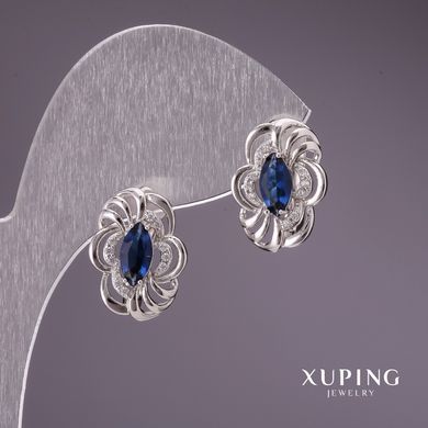 Сережки Xuping з синіми каменями 17х12мм родій купити біжутерію дешево в інтернеті