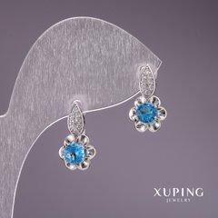 Сережки Xuping з блакитними каменями 17х10мм родій купити біжутерію дешево в інтернеті