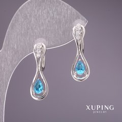 Сережки Xuping з блакитними каменями 25х9мм родій купити біжутерію дешево в інтернеті