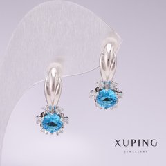 Сережки Xuping родій з блакитними каменями 21х10мм купити біжутерію дешево в інтернеті