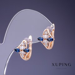 Сережки Xuping з білими та синіми каменями 14х13мм "позолота 18К" купити біжутерію дешево в інтернеті
