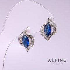 Сережки Xuping з синім каменем 11х16мм родій купити біжутерію дешево в інтернеті
