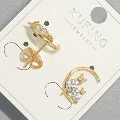 Сережки пусети "Котики" Xuping з білими кристалами d-10х14мм+- позолота 18К