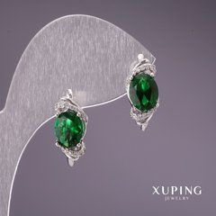 Сережки Xuping із зеленими каменями 18х7мм родій