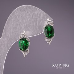 Сережки Xuping із зеленими каменями 18х7мм родій купити біжутерію дешево в інтернеті