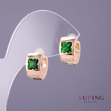 Сережки Xuping з зеленими каменямии d-8мм L-12мм позолота 18К купити біжутерію дешево в інтернеті