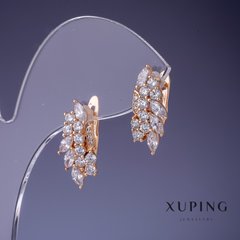 Сережки Xuping з білими кристалами 9х19мм "позолота 18К" купити біжутерію дешево в інтернеті