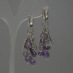 Сережки Грона Аметист кулька 6мм+- L-55мм+-