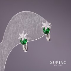Сережки Xuping із зеленими каменями 17х7мм родій купити біжутерію дешево в інтернеті