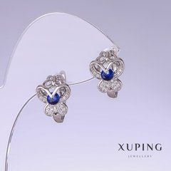 Сережки Xuping Метелики з синіми цирконами L-15мм s-11мм родій