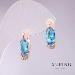 Сережки Xuping з блакитними каменями 18х6мм позолота купити біжутерію дешево в інтернеті