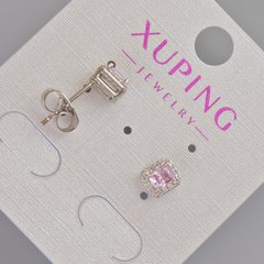 Сережки пусети Xuping з рожевим кристалом та білими стразами d-6,5х5,5мм+- Родій купити біжутерію дешево в