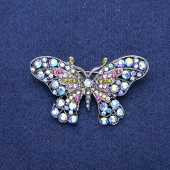 Брошка Метелик в кристалах 32х57мм, сріблястий метал купити біжутерію дешево в інтернеті