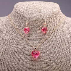 Набор "Сердце" мультицвет малиновый розовый Кулон 19х16мм и Серьги 27х13мм L-50см