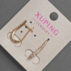 Сережки Xuping з білими стразами d-2мм+- L-20мм+- Позолота 18К