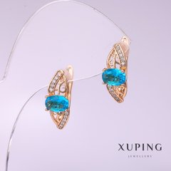 Сережки Xuping з блакитними каменем 6х17мм позолота 18к купити біжутерію дешево в інтернеті