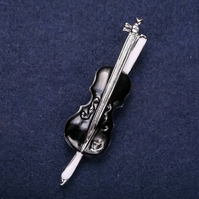 Брошка музика Скрипка чорна емаль 65х17мм сріблястий метал купити біжутерію дешево в інтернеті
