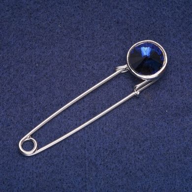 Брошка Булавка з синім кристалом, сріблястий метал 18х72мм купити біжутерію дешево в інтернеті