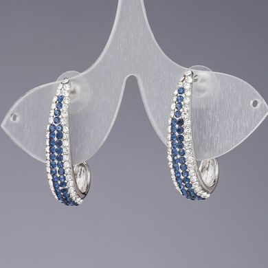 Сережки Сапфірова доріжка з синіми і білими стразами колір "срібло" L-3,5 см купити біжутерію дешево в