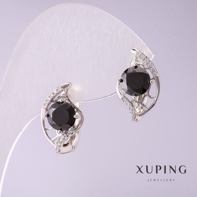 Сережки Xuping з чорними каменями 17х10мм родій купити біжутерію дешево в інтернеті