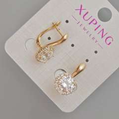 Сережки Xuping з білим кристалом та стразами d-19х10мм+- Позолота 18К купити біжутерію дешево в інтернеті