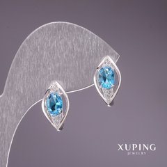 Сережки Xuping з блакитними каменями 9х16мм родій купити біжутерію дешево в інтернеті