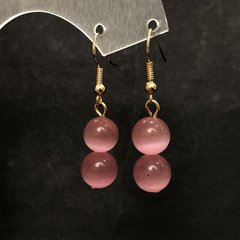 Сережки з натурального каменю Котяче око рожевий d-10мм+- L-42мм+- купити біжутерію дешево в інтернеті