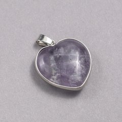 Кулон Серце в сріблястій оправі з натурального каменю Аметист d-26х26мм+- купити біжутерію дешево в інтернеті