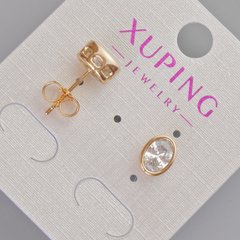 Сережки пусети Xuping з білим кристалом d-8,5х6,5мм+- Позолота 18К купити біжутерію дешево в інтернеті