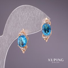 Сережки Xuping з блакитними каменями 18х8мм позолота 18к купити біжутерію дешево в інтернеті