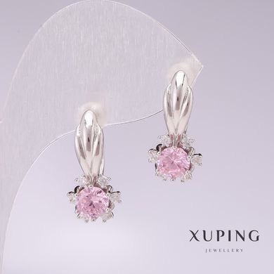 Сережки Xuping родій з рожевими каменями 21х10мм купити біжутерію дешево в інтернеті