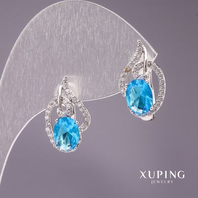 Сережки Xupingс каменем колір блакитний 18х10мм родій купити біжутерію дешево в інтернеті