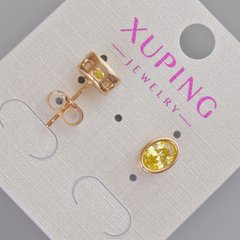 Сережки пусети Xuping з жовтим кристалом d-8,5х6,5мм+- Позолота 18К купити біжутерію дешево в інтернеті