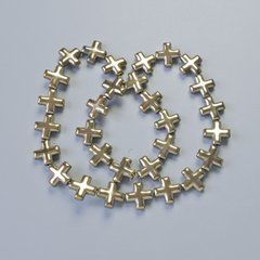 Намистини Гематит "Хрест" колір світла бронза d-12,5х12,5х4мм+- L-40см+- на нитці