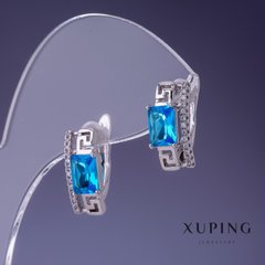 Сережки Xuping циркон Топаз синій 15х8мм родій купити біжутерію дешево в інтернеті