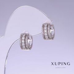 Сережки Xuping з білими стразами L-14мм s-6мм родій купити біжутерію дешево в інтернеті
