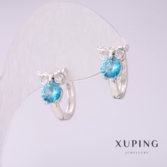 Сережки Xuping Сови з блакитними каменями 15х9мм родій купити біжутерію дешево в інтернеті