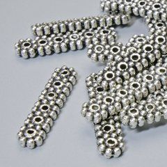 Намистина-роздільник на 6 ниток d-20х4,5мм+-, отвір d-1,2мм, сріблястий колір металу, 16шт+-.