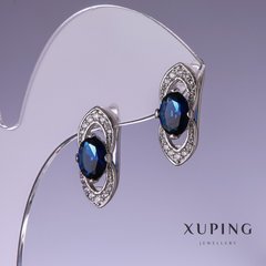 Сережки Xuping з синіми цирконами 19х8мм родій купити біжутерію дешево в інтернеті
