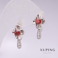 Сережки Xuping родій з червоними каменями і білими стразами 20х10мм купити біжутерію дешево в інтернеті