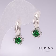Сережки Xuping родій із зеленими каменями 21х10мм купити біжутерію дешево в інтернеті
