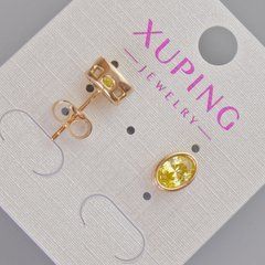 Сережки пусети Xuping з жовтим кристалом d-8,5х6,5мм+- Позолота 18К