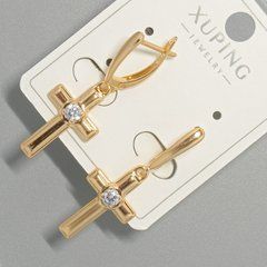 Сережки "Хрест" Xuping з білим кристалом d-13х22мм+- L-34,5мм+- позолота 18К