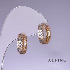 Сережки Xuping з білими стразами 15х4мм родій, позолота 18к
