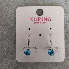 Сережки Xuping з блакитними каменями 6х18мм Позолота , Родій купити біжутерію дешево в інтернеті