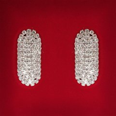 [45x25 мм] Серьги женские белые стразы светлый металл свадебные вечерние гвоздики (пусеты ) овальные вытянутые