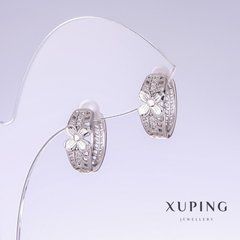 Сережки Xuping з білими стразами L-14мм s-7мм родій