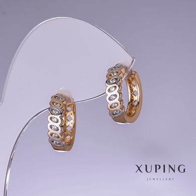 Сережки Xuping з білими стразами 15х4мм родій, позолота 18к купити біжутерію дешево в інтернеті