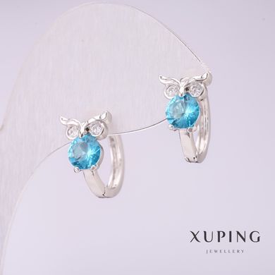 Сережки Xuping Сови з блакитними каменями 15х9мм родій купити біжутерію дешево в інтернеті